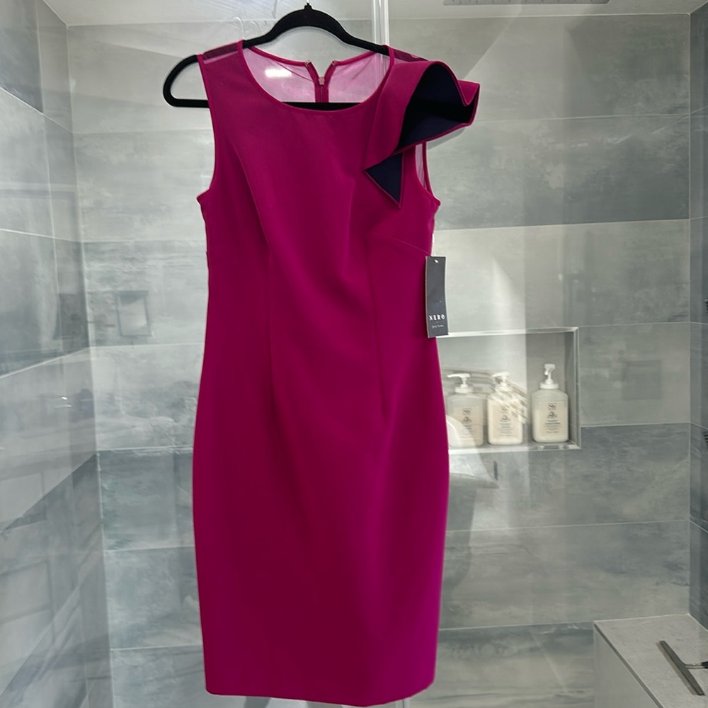 NERO BY JATIN VARMA  Sleeveless Knee Length dark pink Ruffled Dress Size